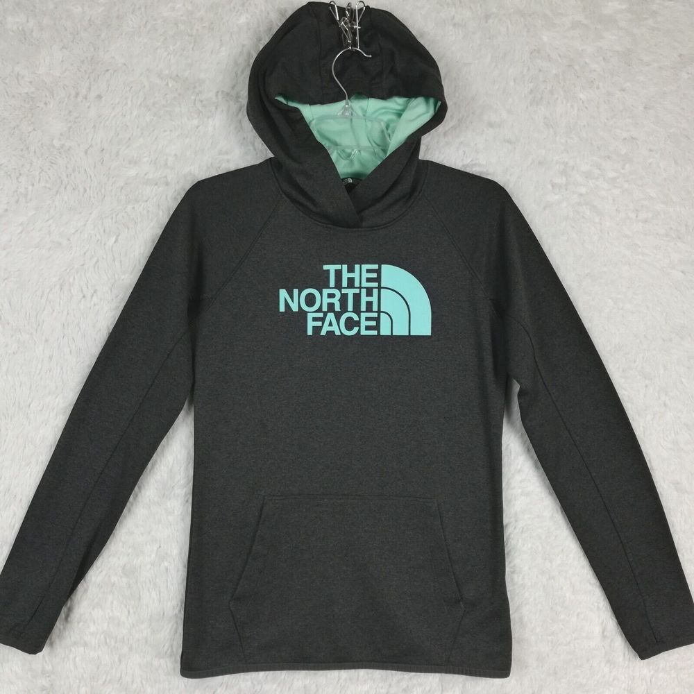 The North Face Womens Hoodie Sweatshirt Big Logo Gray Heather Blue Granola S